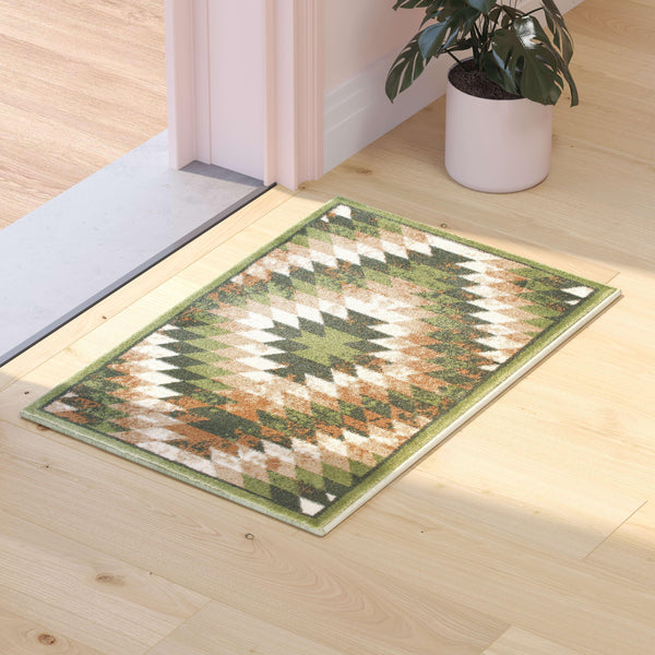 Green,2' x 3' |#| Southwestern Style Diamond Patterned Indoor Area Rug - Green - 2' x 3'