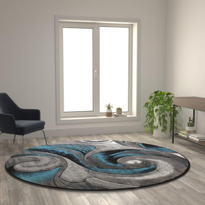 Tellus Collection Olefin Ocean Waves Pattern Area Rug with Jute Backing for Entryway, Living Room, Bedroom