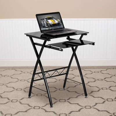 Tempered Glass Computer Desk with Pull-Out Keyboard Tray - View 2