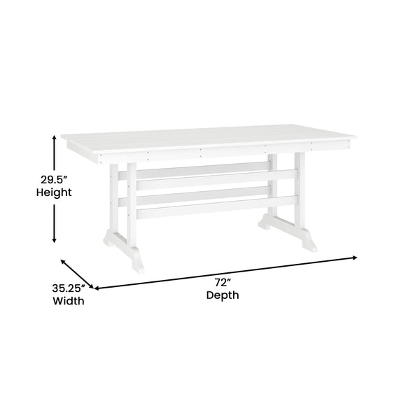 White |#| Commercial All Weather Adirondack Table and 6 Chairs with Cupholders in White