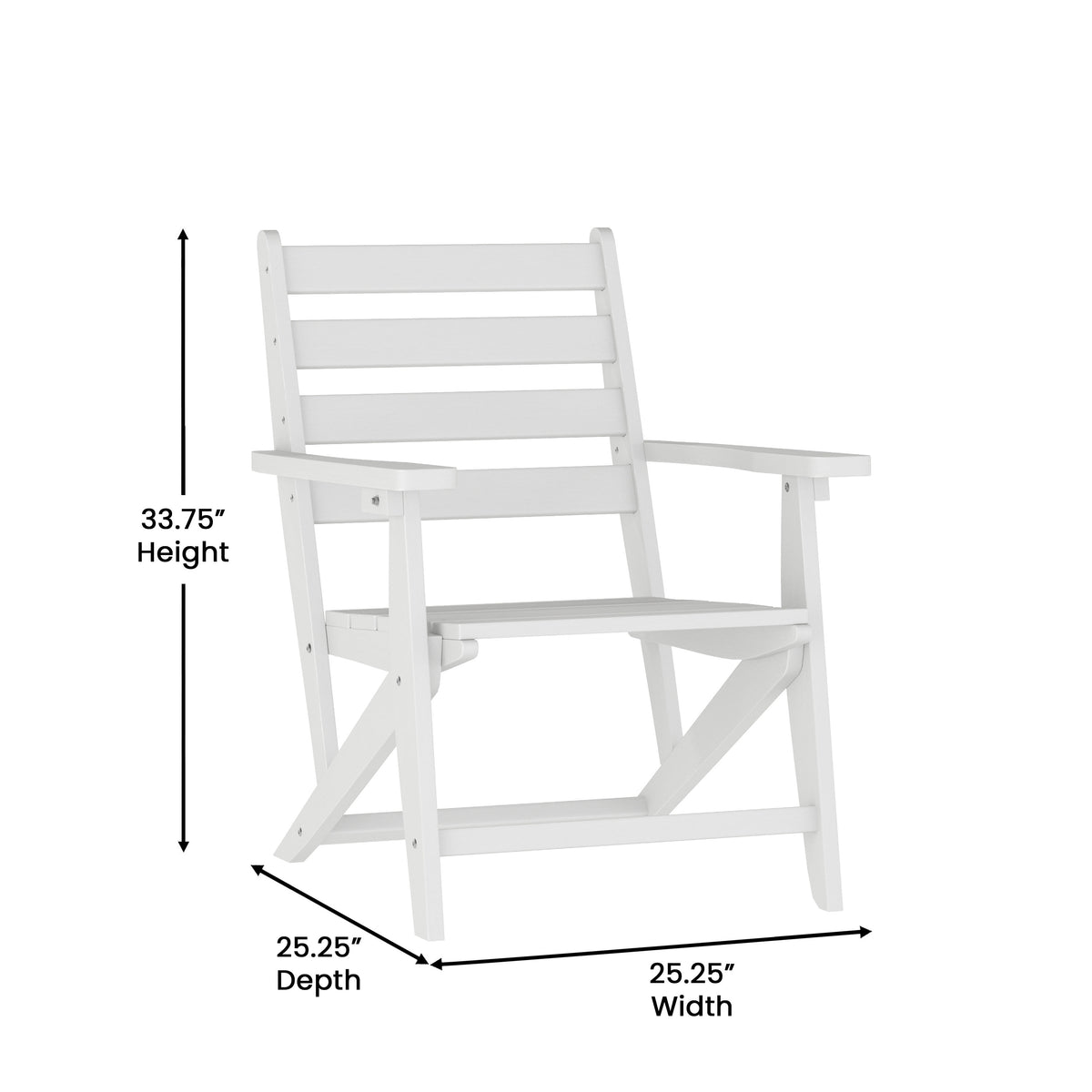 White |#| All-Weather Commercial Adirondack Dining Chair with Fold Out Cupholder - White