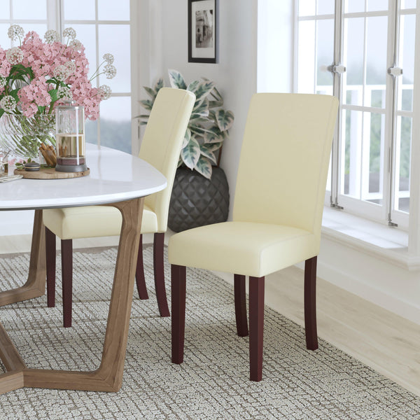 Ivory |#| Ivory LeatherSoft Panel Back Parsons Chair w/ Solid Hardwood Frame Construction