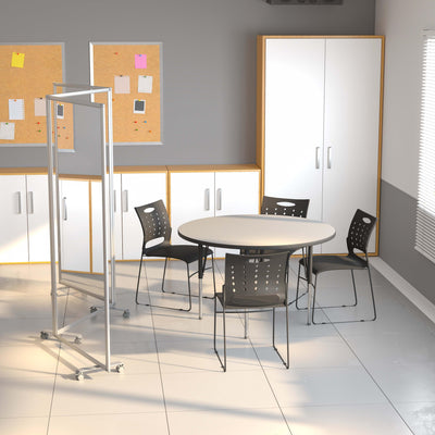 Transparent Acrylic Mobile Partition with Lockable Casters (3 Sections Included) - View 2