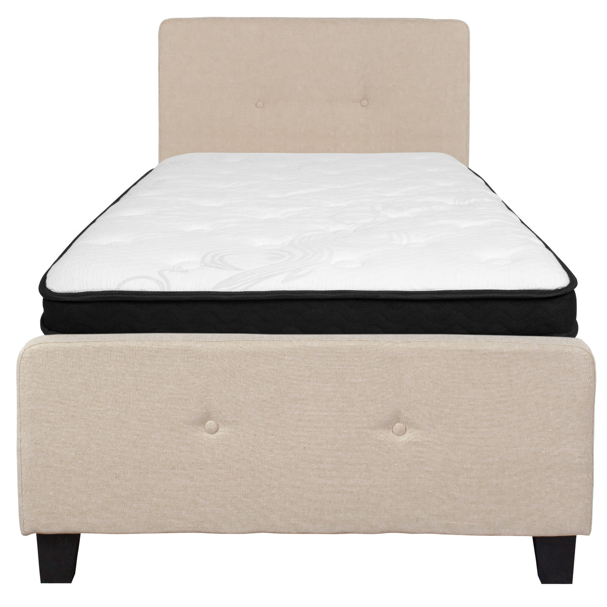 Beige,Twin |#| Twin Two Button Tufted Platform Bed/Memory Foam Mattress-Beige Fabric