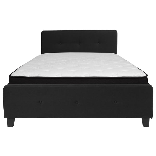 Black,Queen |#| Queen Three Button Tufted Platform Bed/Memory Foam Mattress-Black Fabric