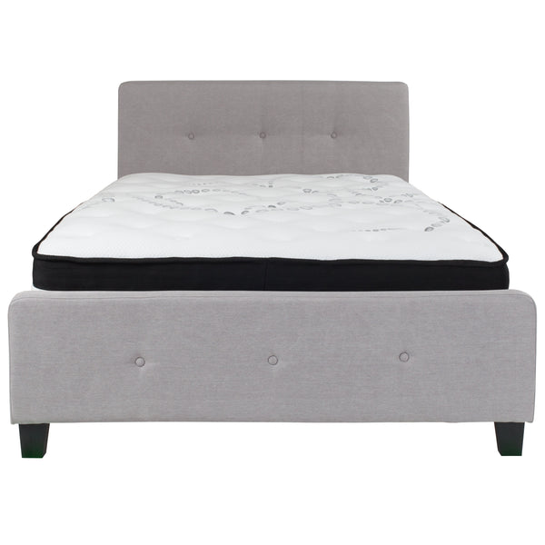 Light Gray,Full |#| Full Size Button Tufted Upholstered Platform Bed in Lt Gray Fabric with Mattress