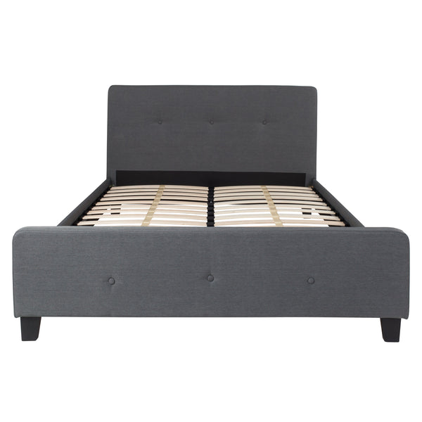 Dark Gray,Queen |#| Queen Tufted Platform Bed in Dark Gray Fabric with 10in. Pocket Spring Mattress