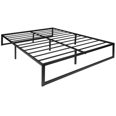 Universal 14 Inch Metal Platform Bed Frame - No Box Spring Needed w/ Steel Slat Support and Quick Lock Functionality