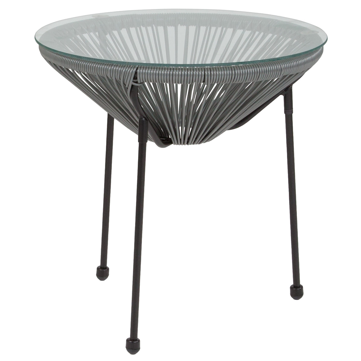 Grey |#| Grey Rattan Bungee Table with Glass Top - Living Room Furniture