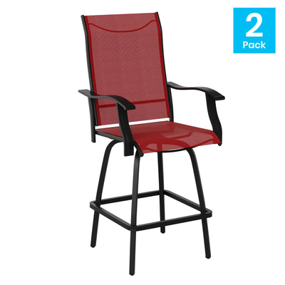 Valerie Patio Bar Height Stools Set of 2, All-Weather Textilene Swivel Patio Stools and Deck Chairs with High Back & Armrests