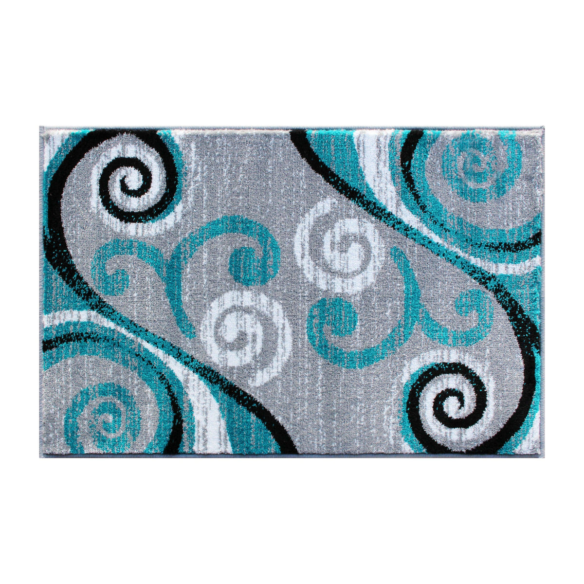 Turquoise,2' x 3' |#| Modern Distressed Swirl Abstract Style Indoor Area Rug in Turquoise - 2' x 3'