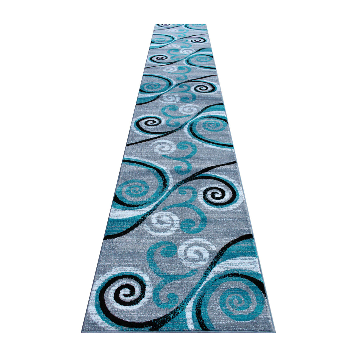 Turquoise,3' x 16' |#| Modern Distressed Swirl Abstract Style Indoor Area Rug in Turquoise - 3' x 16'