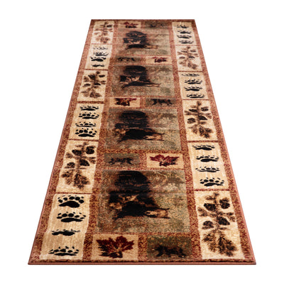 Vassa Collection Mother Bear & Cubs Nature Themed Olefin Area Rug with Jute Backing for Entryway, Living Room, Bedroom