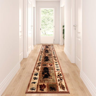 Vassa Collection Mother Bear & Cubs Nature Themed Olefin Area Rug with Jute Backing for Entryway, Living Room, Bedroom