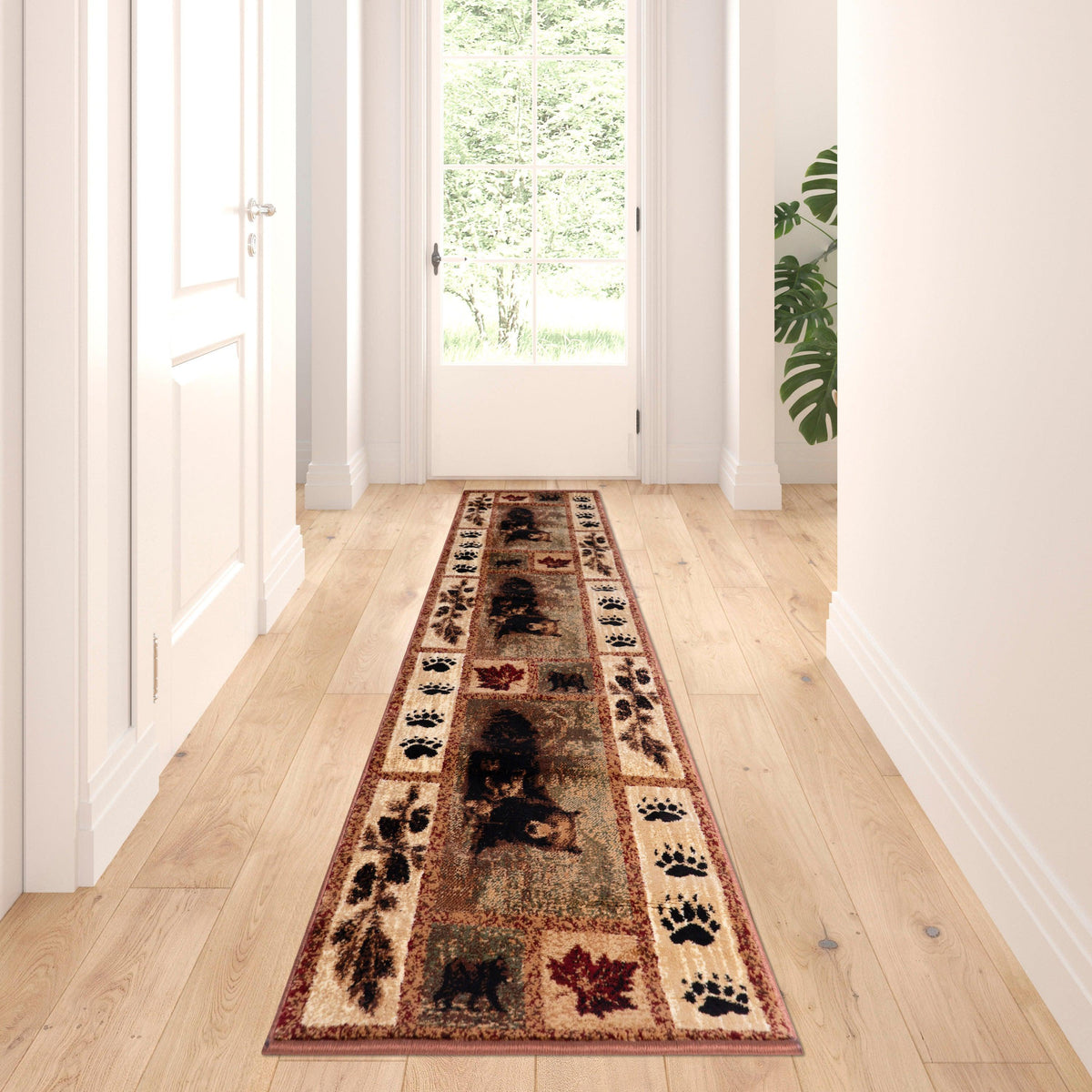 2' x 7' |#| Nature Inspired Mother Bear with 2 Cubs Brown Indoor Olefin Area Rug - 2' x 7'