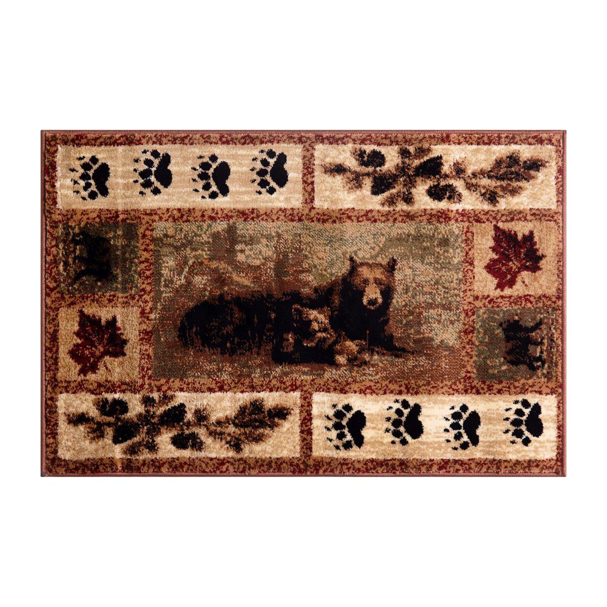 5' x 7' |#| Nature Inspired Mother Bear with 2 Cubs Brown Indoor Olefin Area Rug - 5' x 7'
