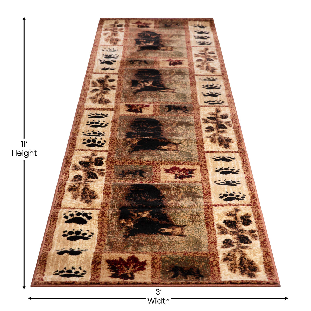2' x 11' |#| Nature Inspired Mother Bear with 2 Cubs Brown Indoor Olefin Area Rug - 2' x 11'