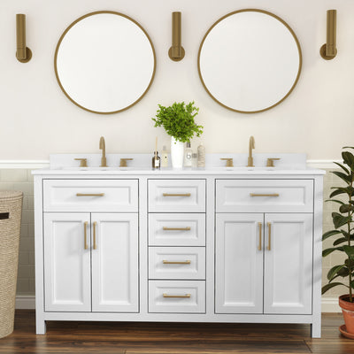 Vega Bathroom Double Vanity with 2 Sinks, 2 Storage Cabinets with Soft Close Doors, and 6 Drawers, Carrara Marble Finish Countertop - View 2