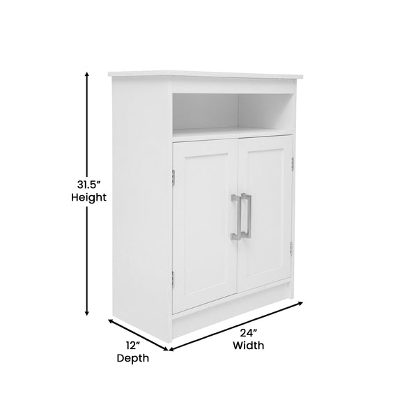 White |#| Modern Bathroom Storage Cabinet with 2 Magnetic Close Doors and Shelves - White