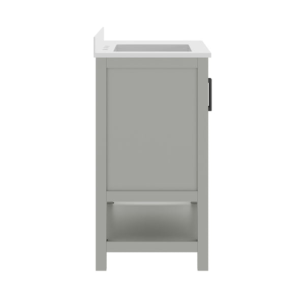 White Frame/Black Hardware,36" |#| 36" Bathroom Vanity with Sink, Open Storage, and Storage Drawers in White
