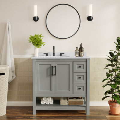 Bathroom Vanity with Sink, Open Storage, and Storage Drawers - View 2
