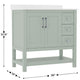 Sage Frame/Nickel Hardware,36" |#| 36 Inch Bathroom Vanity with Sink, Open Storage, and Storage Drawers in Sage