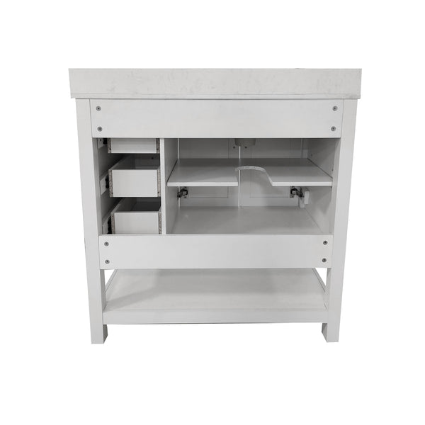 White,36" |#| 36 Inch Bathroom Vanity with Sink, Open Storage, and Storage Drawers in White