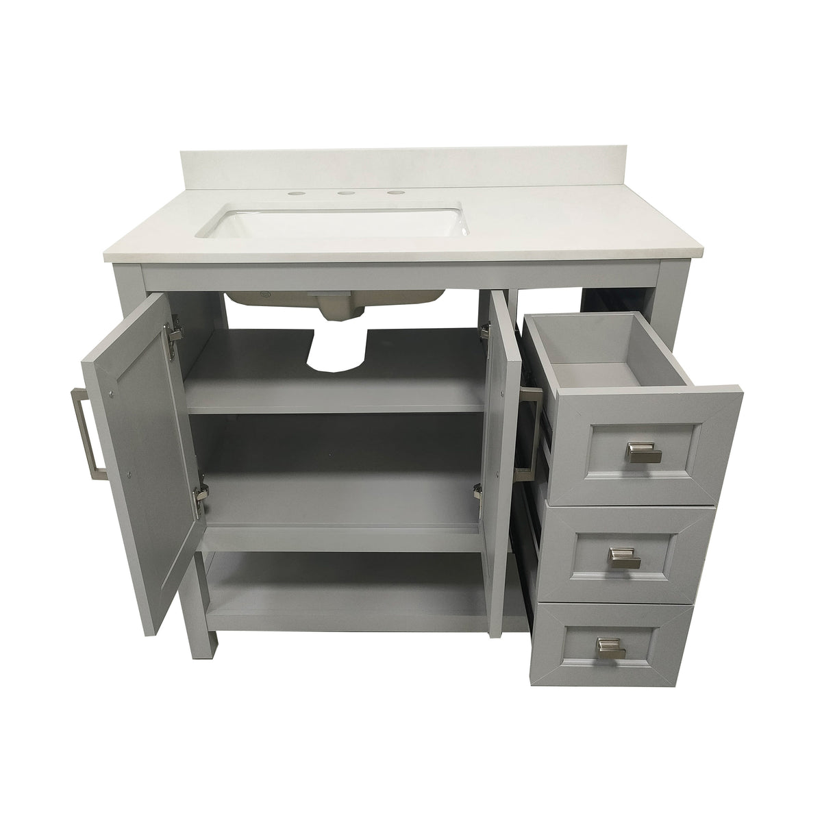 Gray,36" |#| 36 Inch Bathroom Vanity with Sink, Open Storage, and Storage Drawers in Gray