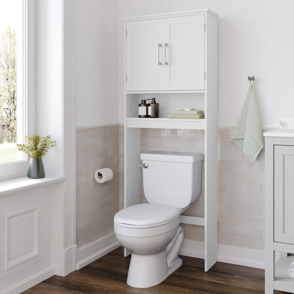 White |#| Modern Over the Toilet Cabinet with Shelves and Magnetic Closure Doors - White