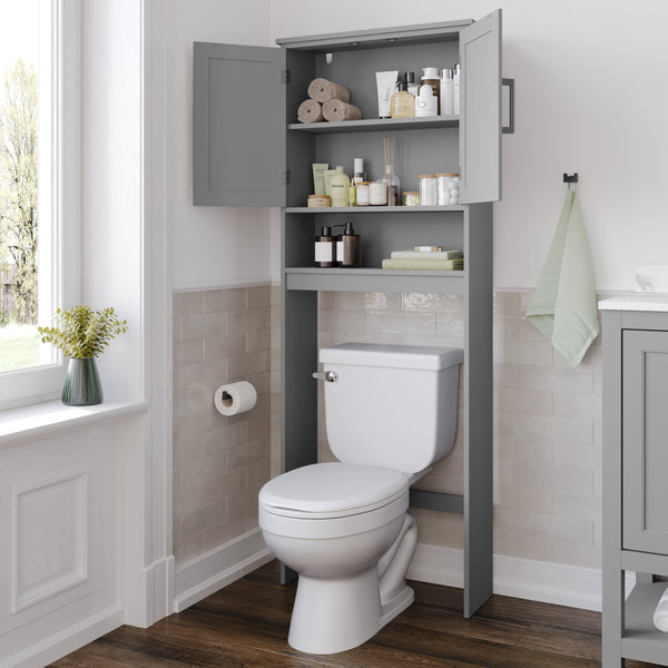 Gray |#| Modern Over the Toilet Cabinet with Shelves and Magnetic Closure Doors - Gray