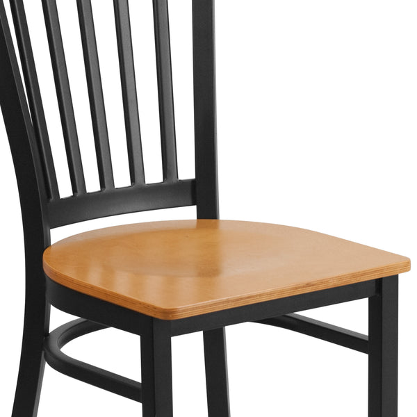 Natural Wood Seat/Black Metal Frame |#| Black Vertical Back Metal Restaurant Chair - Natural Wood Seat