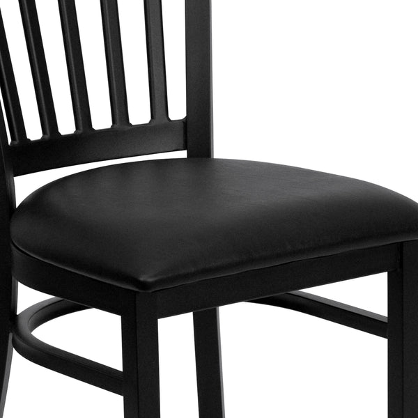 Black Vinyl Seat/Black Metal Frame |#| Black Vertical Back Metal Restaurant Chair - Black Vinyl Seat