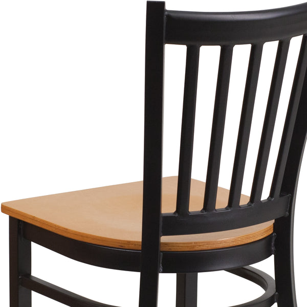 Natural Wood Seat/Black Metal Frame |#| Black Vertical Back Metal Restaurant Chair - Natural Wood Seat