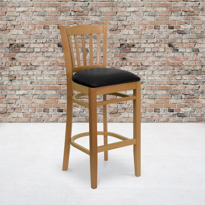 Vertical Slat Back Wooden Restaurant Barstool - View 2