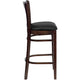 Black Vinyl Seat/Walnut Wood Frame |#| Vertical Slat Back Walnut Wood Restaurant Barstool - Black Vinyl Seat