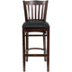 Black Vinyl Seat/Walnut Wood Frame |#| Vertical Slat Back Walnut Wood Restaurant Barstool - Black Vinyl Seat