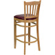 Burgundy Vinyl Seat/Natural Wood Frame |#| Vertical Slat Back Natural Wood Restaurant Barstool - Burgundy Vinyl Seat