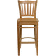 Natural Wood Seat/Natural Wood Frame |#| Vertical Slat Back Natural Wood Restaurant Barstool with Footrest