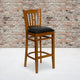 Black Vinyl Seat/Cherry Wood Frame |#| Vertical Slat Back Cherry Wood Restaurant Barstool - Black Vinyl Seat
