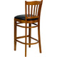 Black Vinyl Seat/Cherry Wood Frame |#| Vertical Slat Back Cherry Wood Restaurant Barstool - Black Vinyl Seat