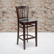 Walnut Wood Seat/Walnut Wood Frame |#| Vertical Slat Back Walnut Wood Restaurant Barstool with Footrest