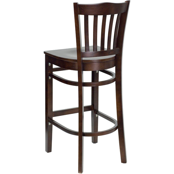 Walnut Wood Seat/Walnut Wood Frame |#| Vertical Slat Back Walnut Wood Restaurant Barstool with Footrest