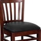 Black Vinyl Seat/Mahogany Wood Frame |#| Vertical Slat Back Mahogany Wood Restaurant Barstool - Black Vinyl Seat