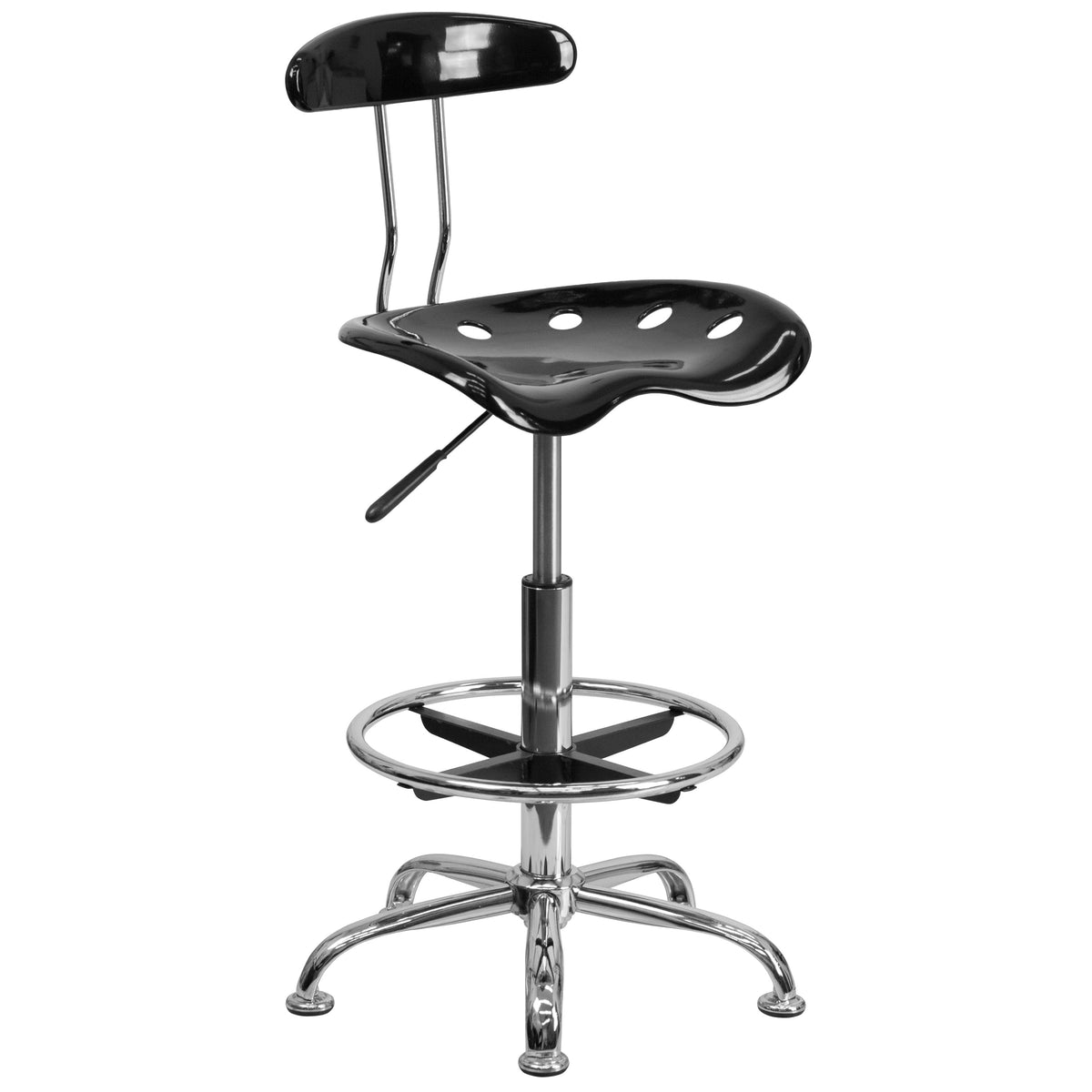 Black |#| Vibrant Black and Chrome Drafting Stool with Tractor Seat
