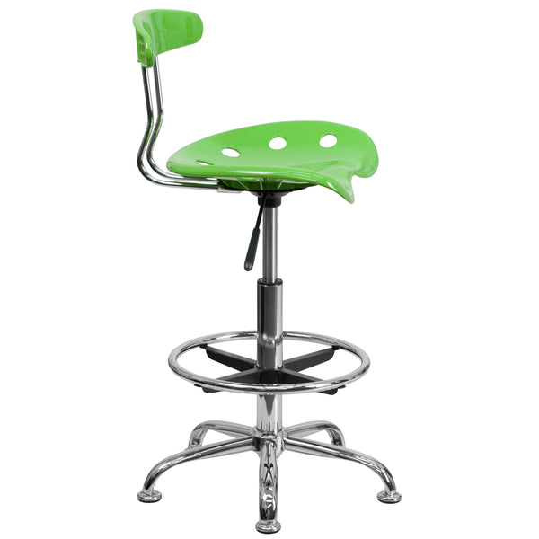 Apple Green |#| Vibrant Apple Green and Chrome Drafting Stool with Tractor Seat