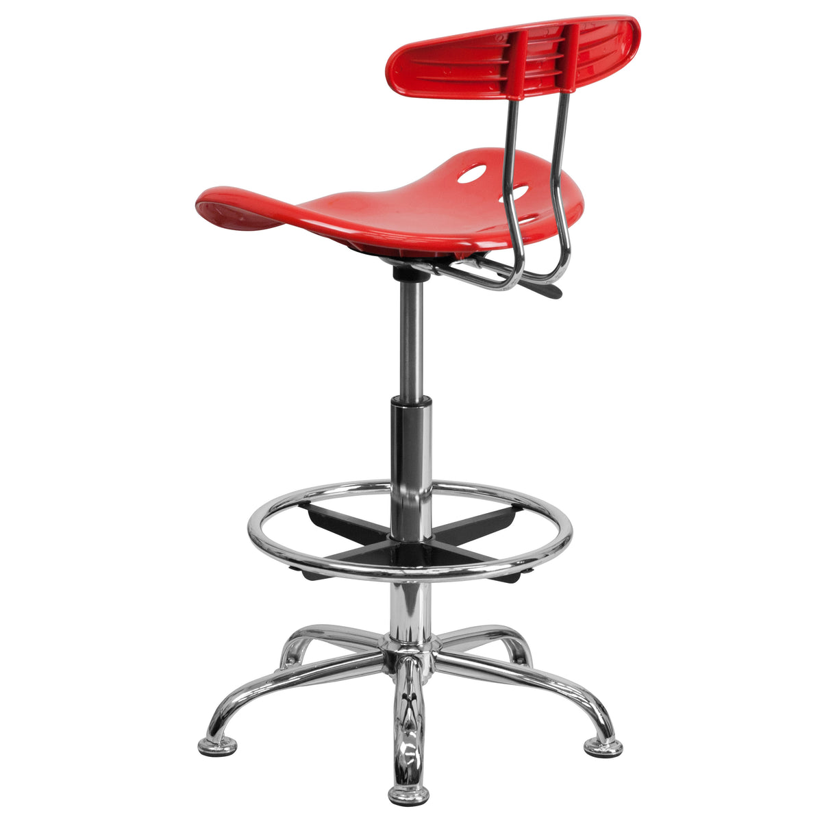 Cherry Tomato |#| Vibrant Cherry Tomato and Chrome Drafting Stool with Tractor Seat