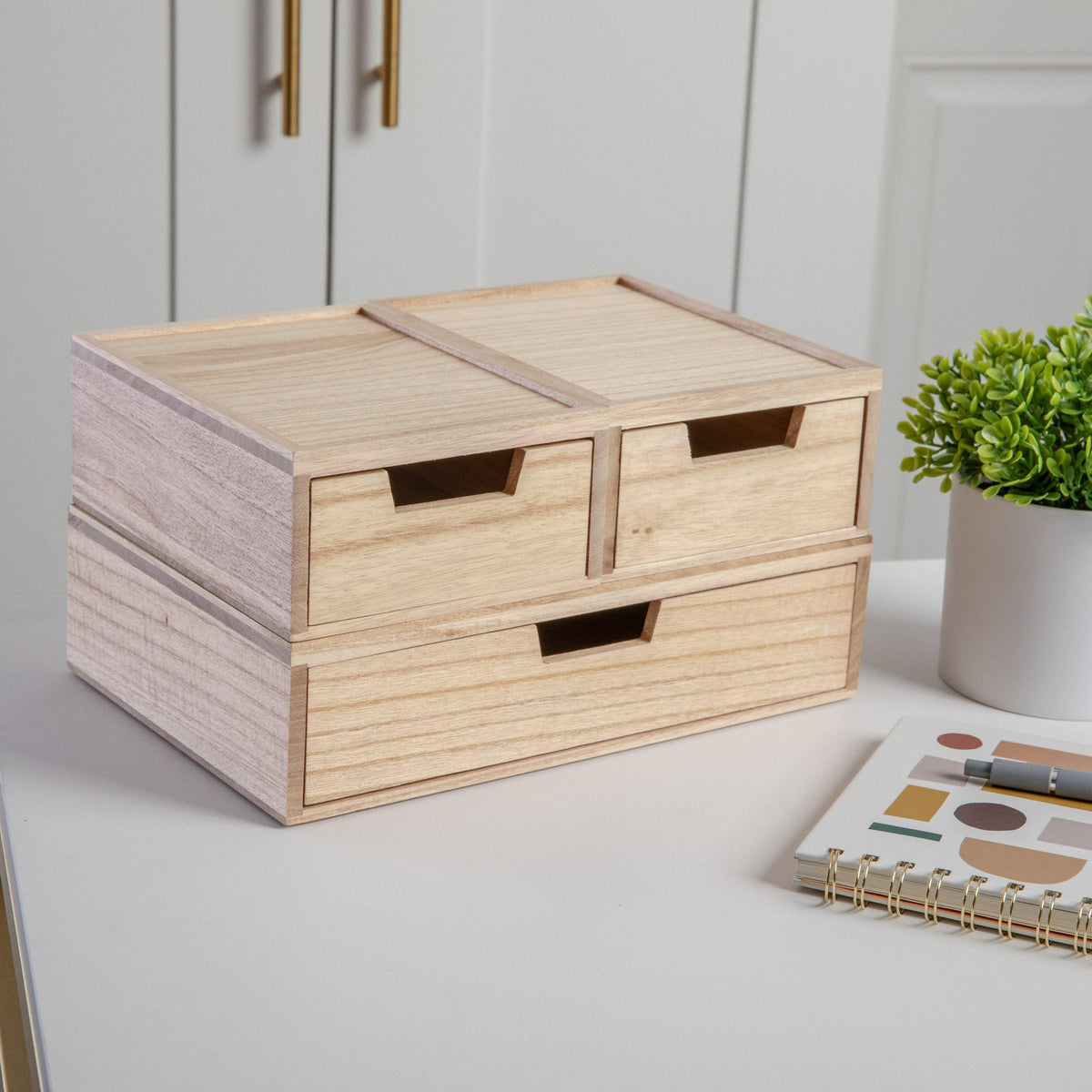 Light Natural |#| Set of 3 Paulownia Wood Storage Boxes with Pullout Drawers in Light Natural