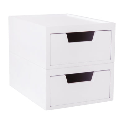 Weston Stackable Wooden Storage Boxes with Drawers, Office Desktop Organizers, Set of 2, 5.25