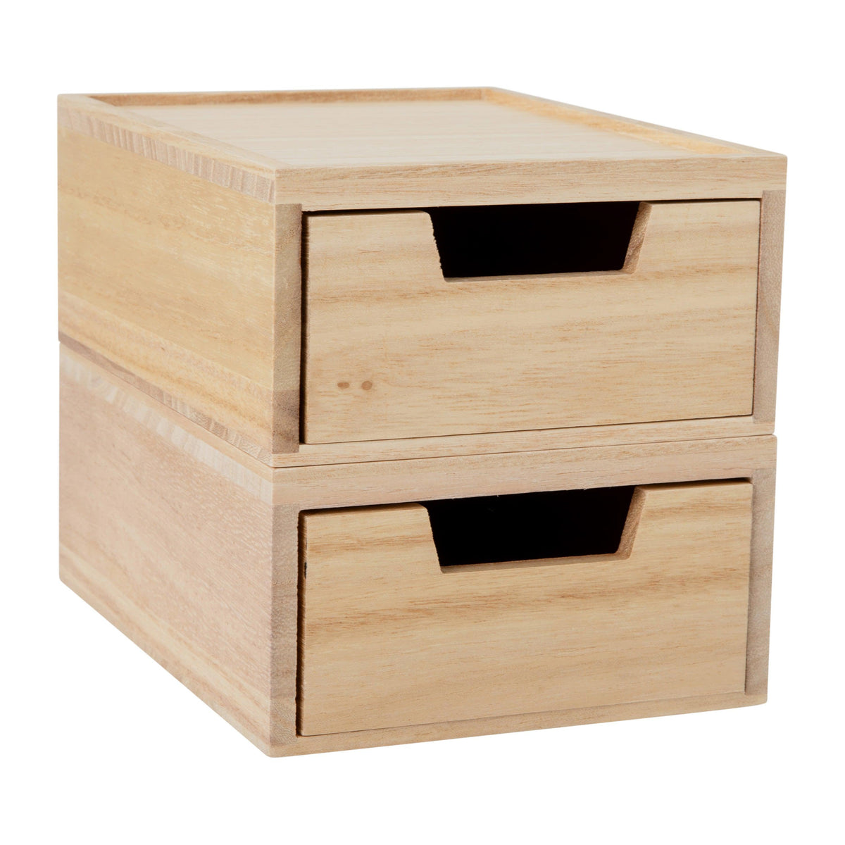 Light Natural |#| Set of 2 Paulownia Wood Storage Boxes with Pullout Drawers in Light Natural