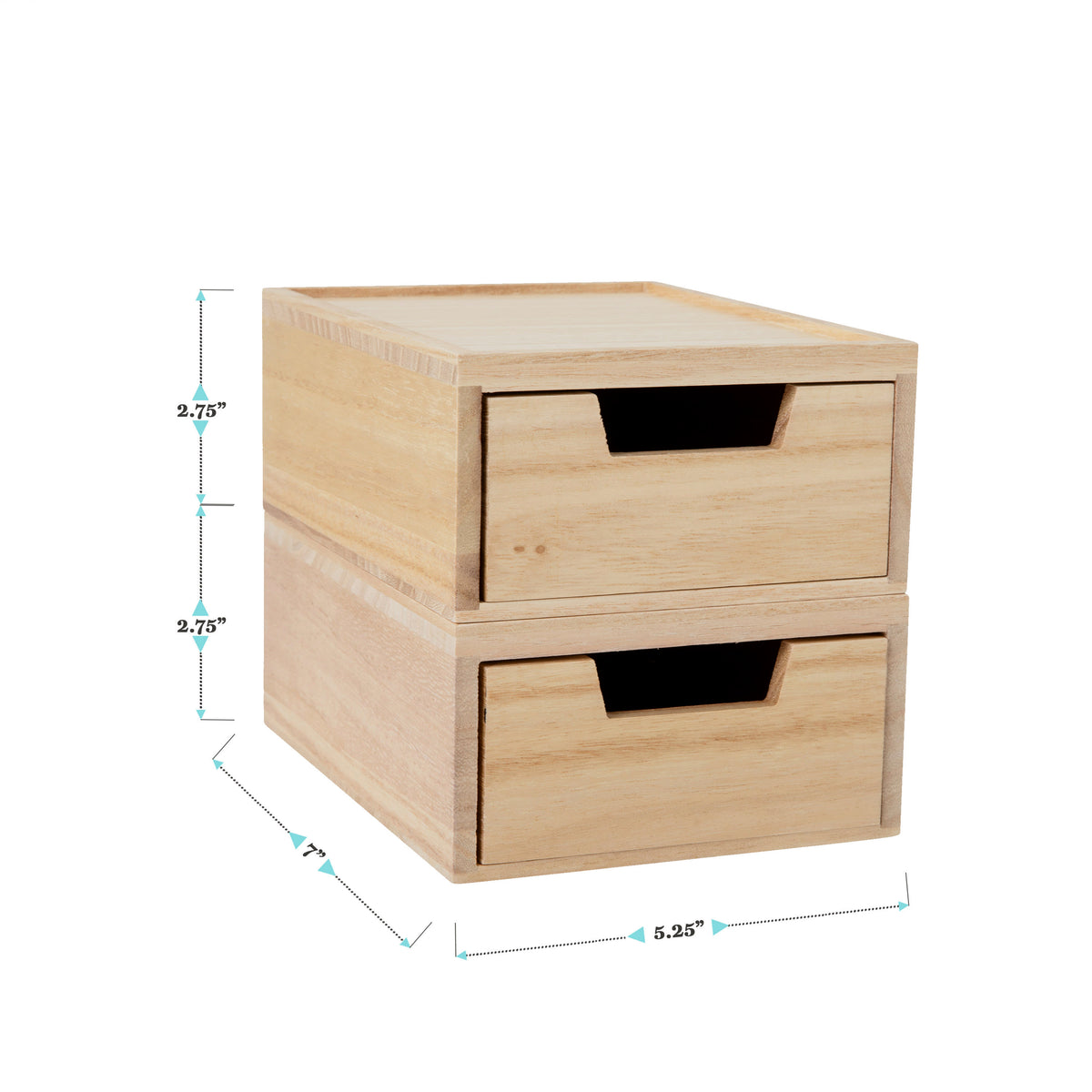 Light Natural |#| Set of 2 Paulownia Wood Storage Boxes with Pullout Drawers in Light Natural